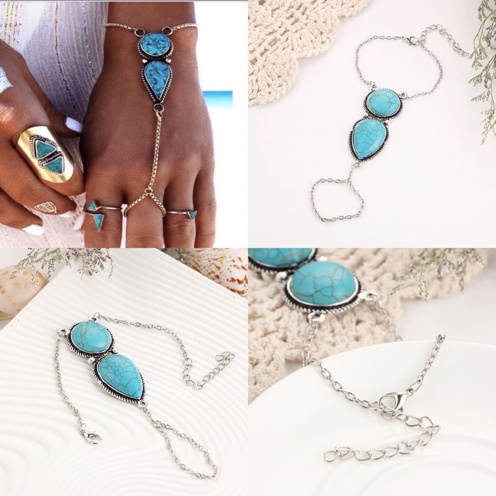 Boho Style Chain Bracelet w/ Ring / Slave Bracelet